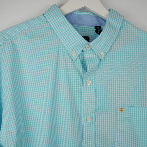 Izod Shirt Mens XL Aqua White Checkered Button Down Long Sleeve Casual Classic - Picture 3 of 16